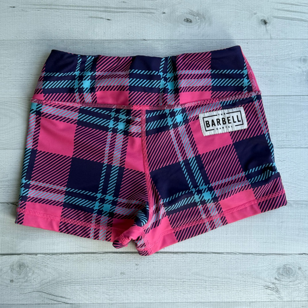 RARE The Barbell Cartel Pink Tartan Comp Short 2.5” Size S
